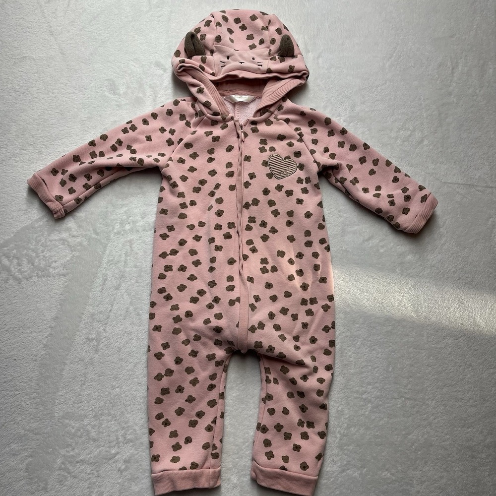 Mayoral Hooded Romper Baby Girl Newborn Floral Warm Cozy Winter Ears Whiskers